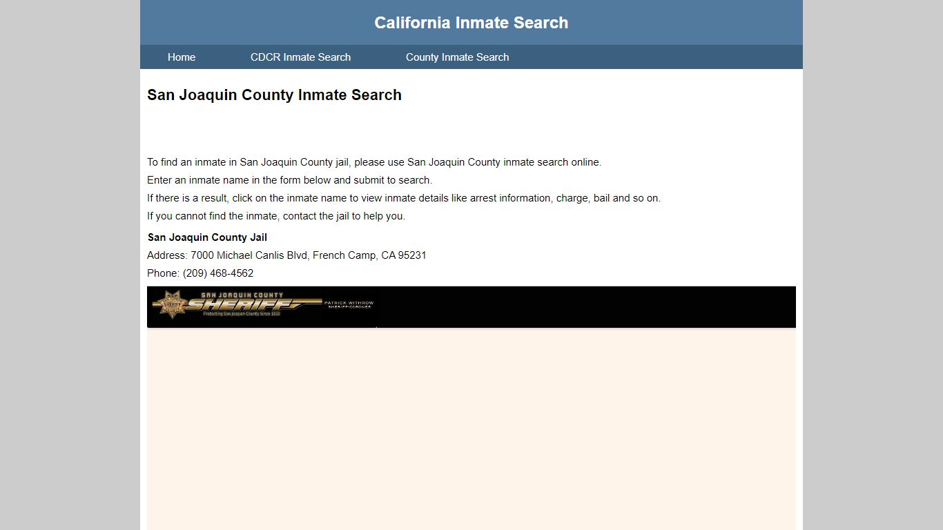 San Joaquin County Inmate Search