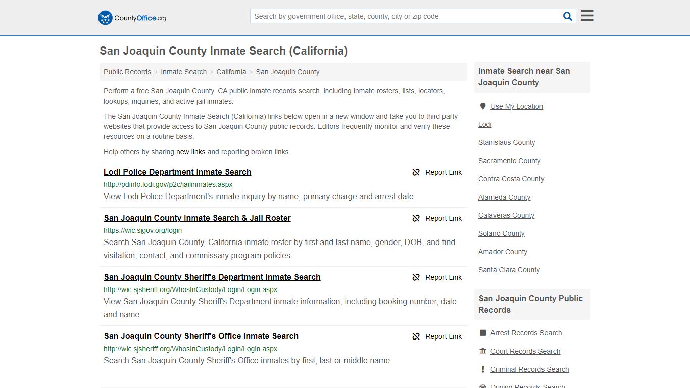 San Joaquin County Inmate Search (California) - County Office